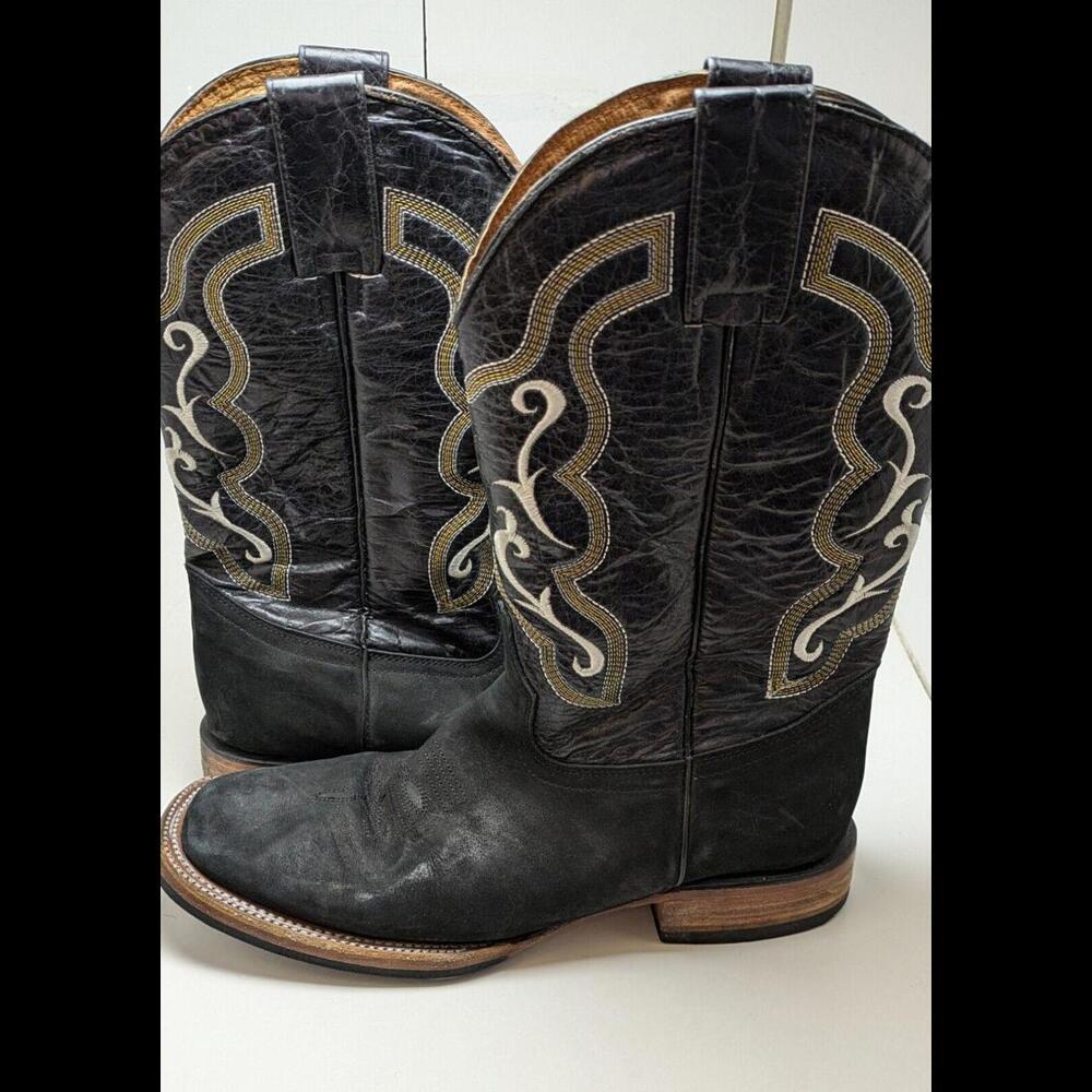 Mens Potrero Western Black Leather Work Cowboy Pull On Up Riding Boots Size 10